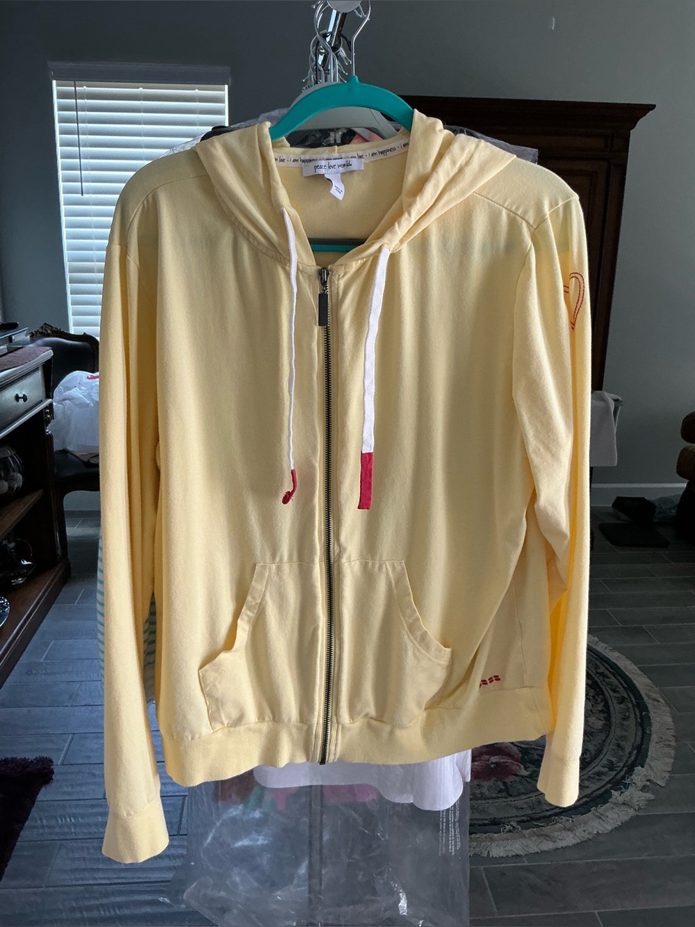 Light Yellow Zip-Up Hoodie with Drawstring  BANANA YELLOW